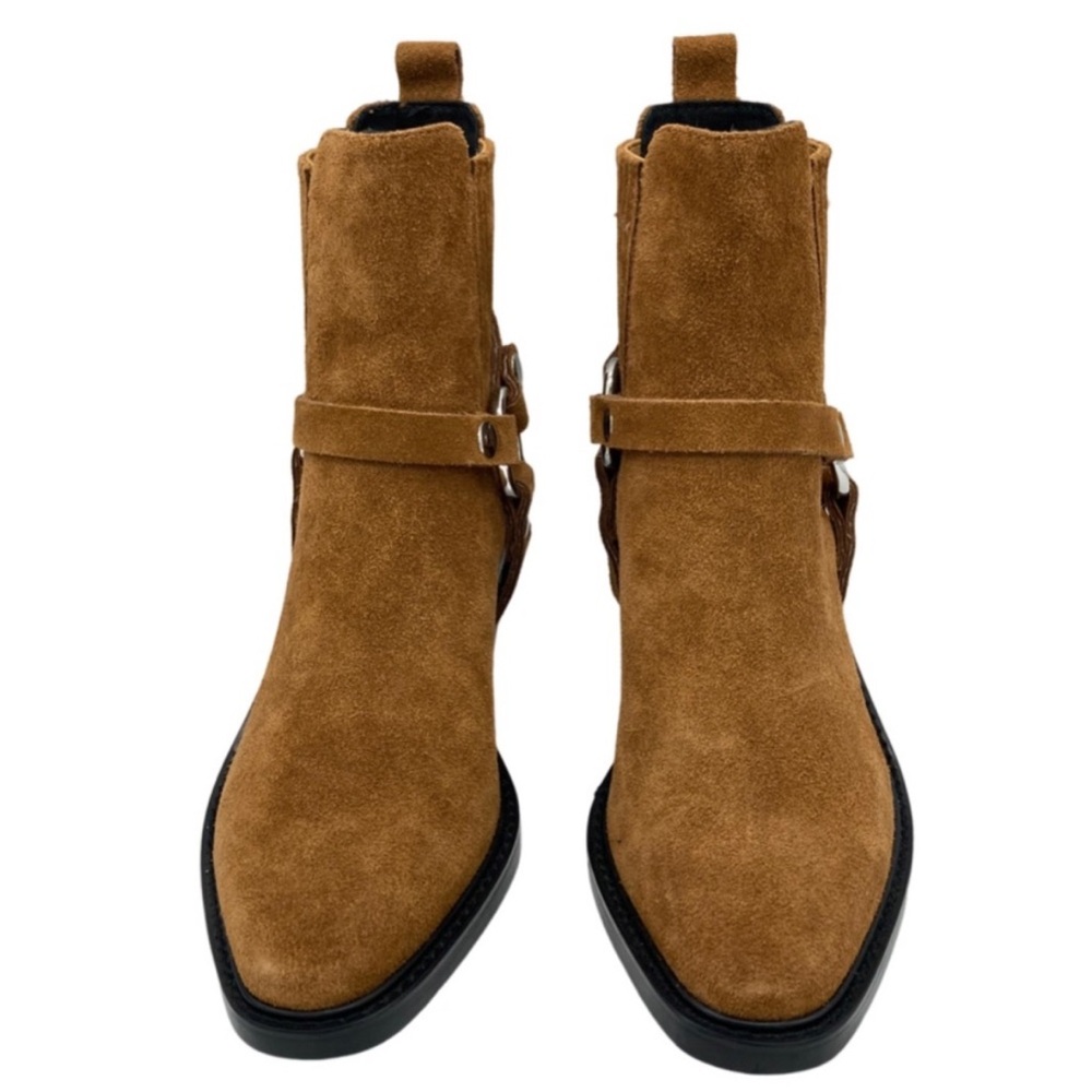 Rebecca Minkoff Jett Suede leather boots booties 8.5 8 1/2 camel tan brown biker